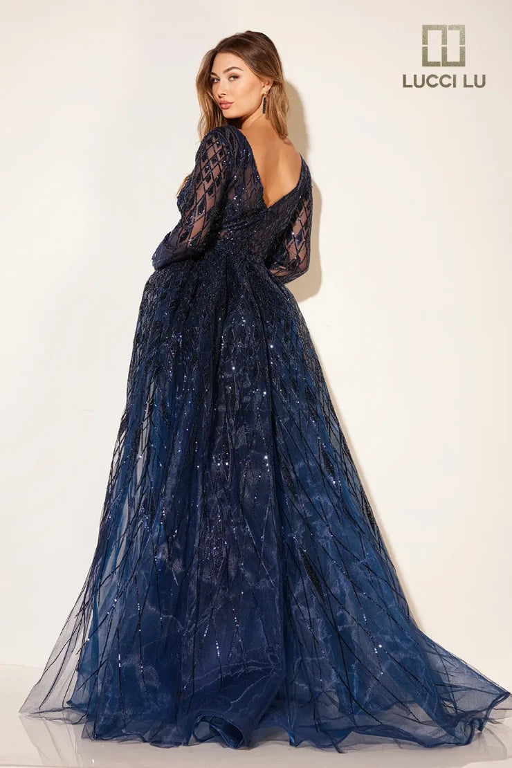 lucci lu bridesmaid dresses Lucci Lu 6054 Scalloped V-Neckline 3/4 Sleeve Lace Mother of the Bride Dress Black / 30
