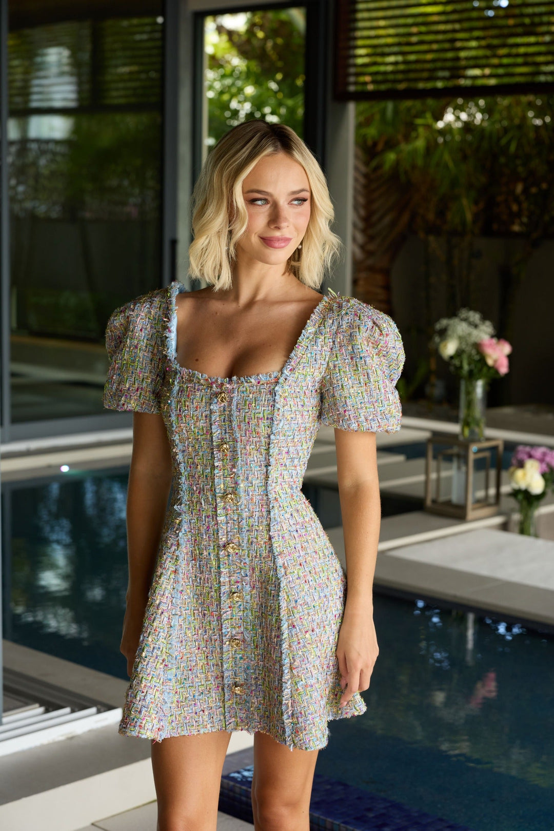 corset puff mini dress MissJophiel Short Puff Sleeves Corset Floral Embroidery Beaded Mini Dress Other / Floor Length / US12
