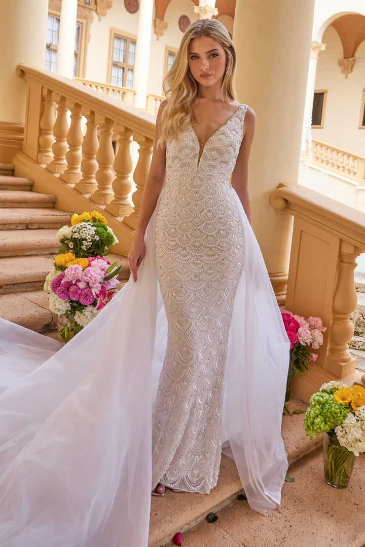 Ava Presley 47224 - Beaded Bridal Gown with Overskirt - FOSTANI.com