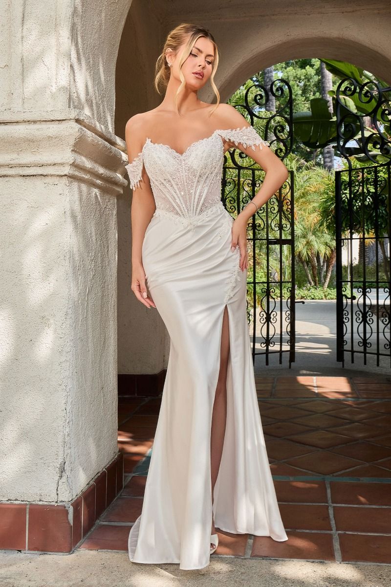 Ladivine CC456W V-Neck Detachable Off-The-Shoulder Corset Bridal Dress