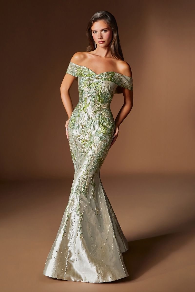 Ladivine CD0107 Off-Shoulder Mermaid Mother of the Bride Dress, GREEN / 4