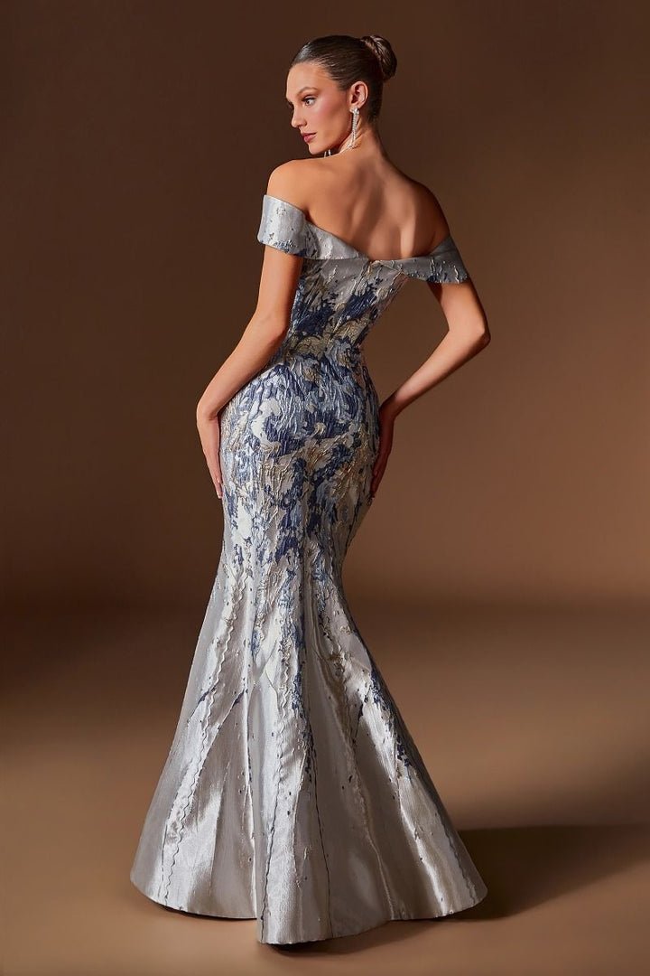 Ladivine CD0107 Off-Shoulder Textured Mermaid Gown with Fold-Over Neckline
