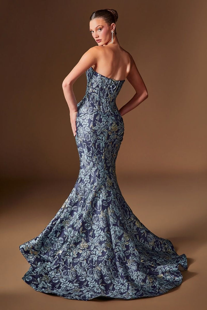 Ladivine CD655 Floral Jacquard Mermaid Gown with Matching Shawl
