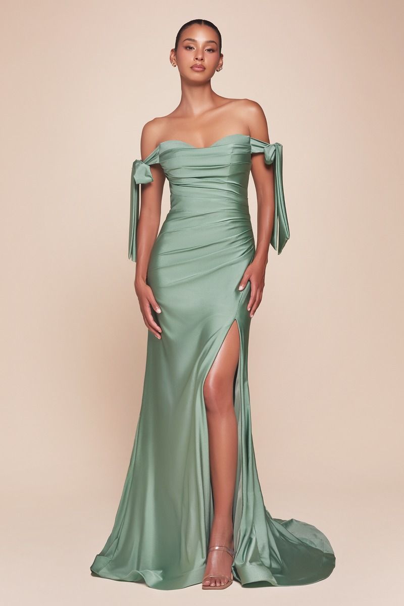 Shoulder-Bow Long Formal Prom Dress