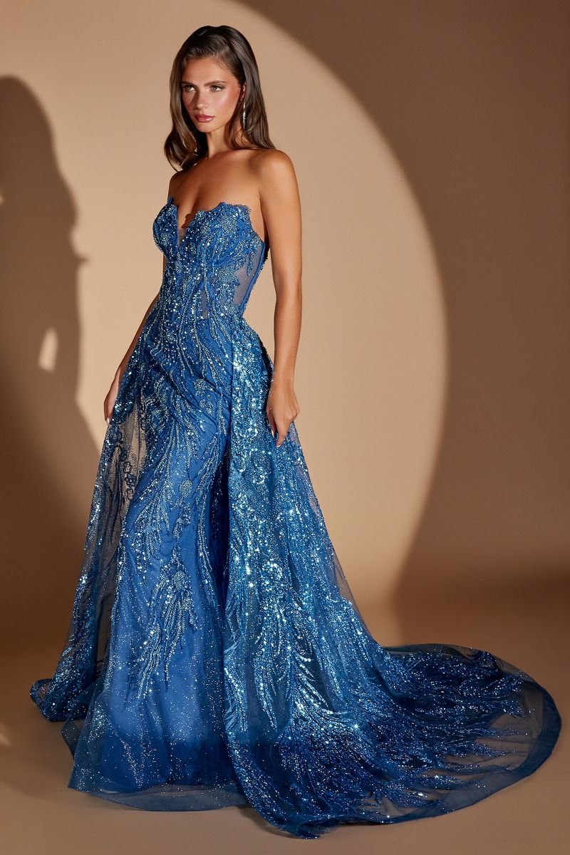 Ladivine CM393 Beaded Sequin Embroidered Prom 2026 Dress Blue / 12