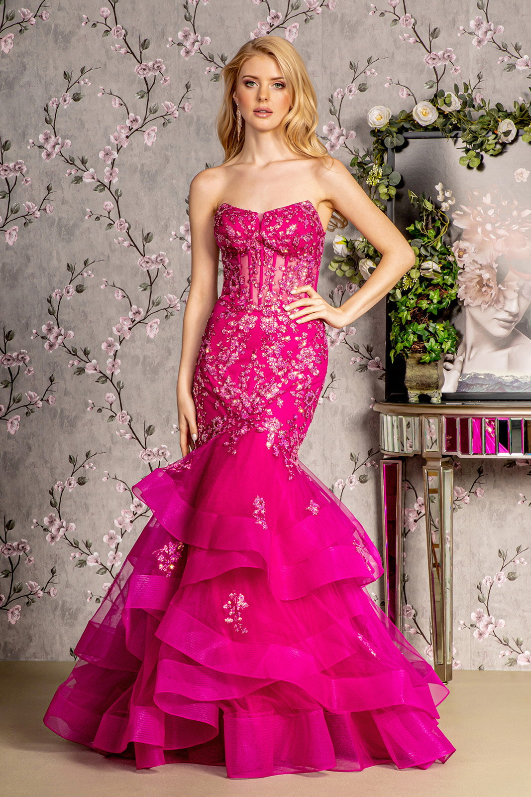 magenta long formal dresses Ladivine CA109