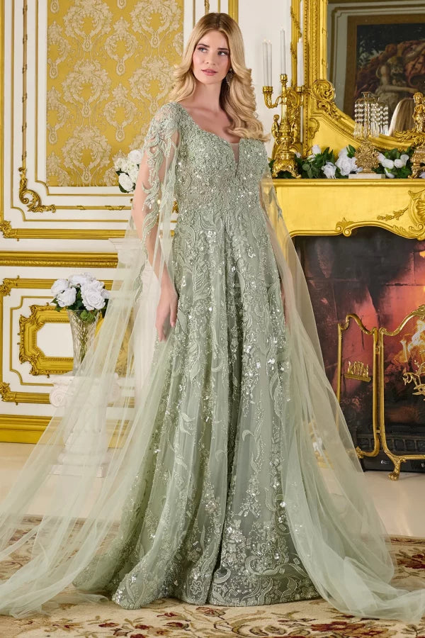 beaded silk dress GLS Collective GL3838 Cape Sleeve Mother of the Bride SAGE / M Petite Collection — Wedding while the subtle slit Halter Mini Dress waist:XL