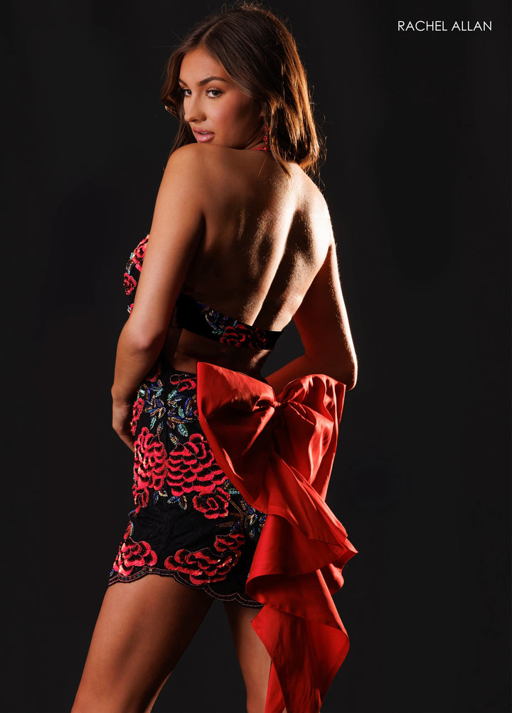 Rachel Allan 40786 Plunging Sweetheart Halter Open-Back Dress