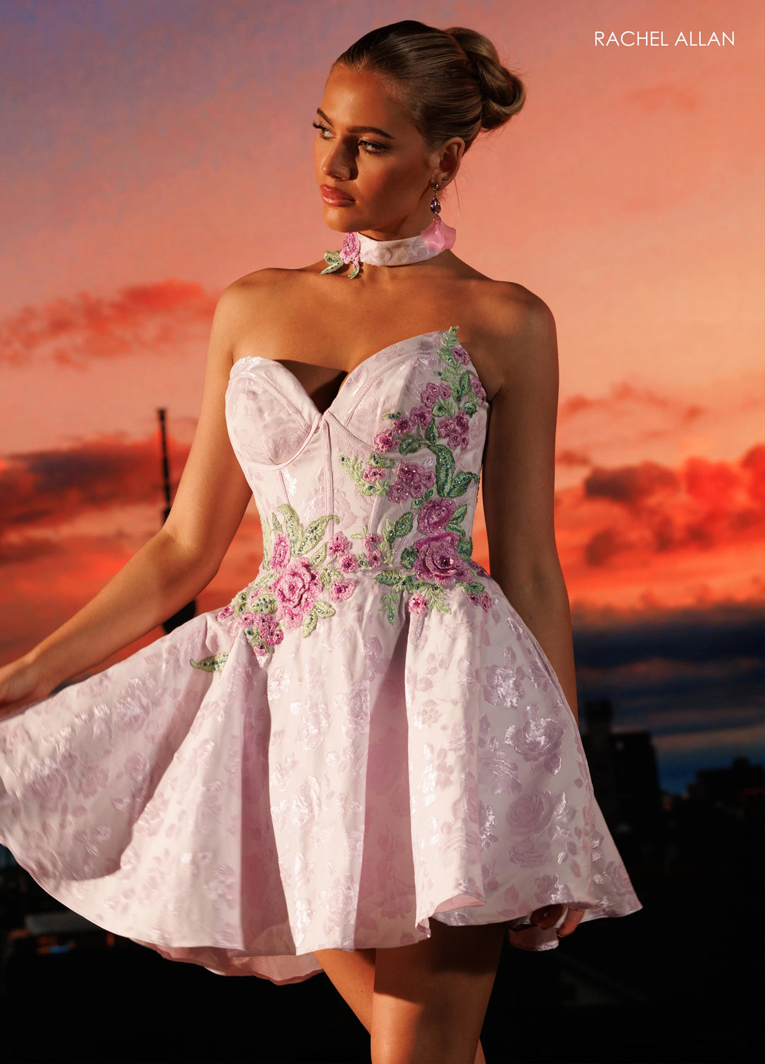 Rachel Allan 40774 Floral Appliqué Homecoming Dress