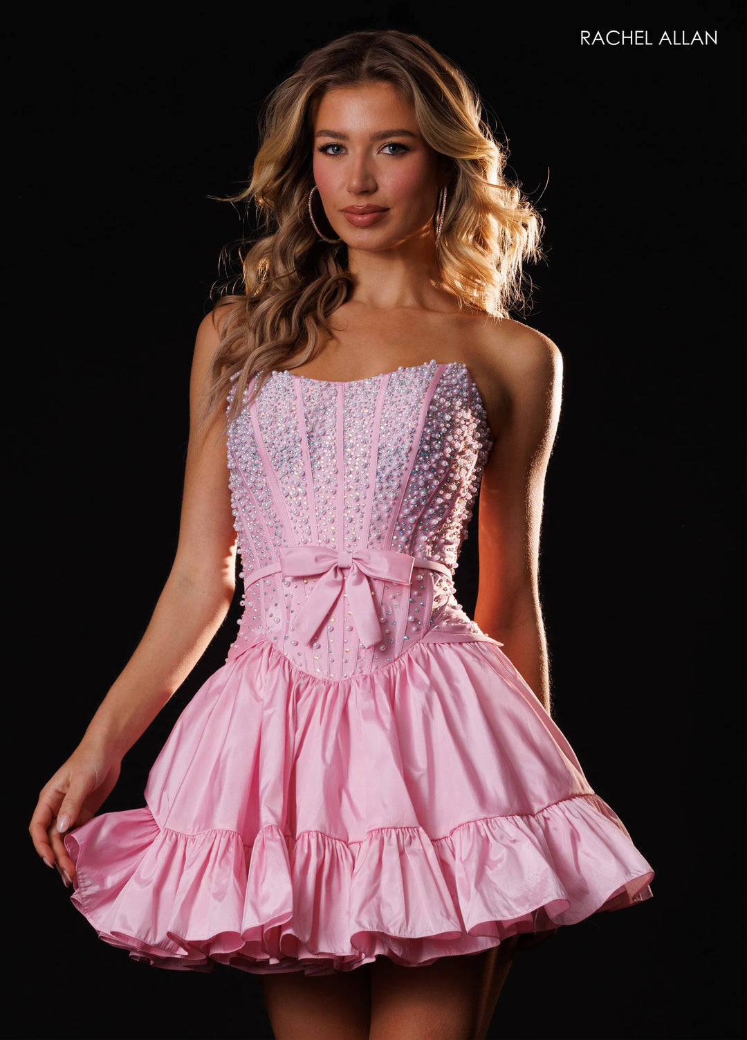 Rachel Allan 40658 Modified Sweetheart Strapless Corset Lace-Up Ruffle Mini Dress