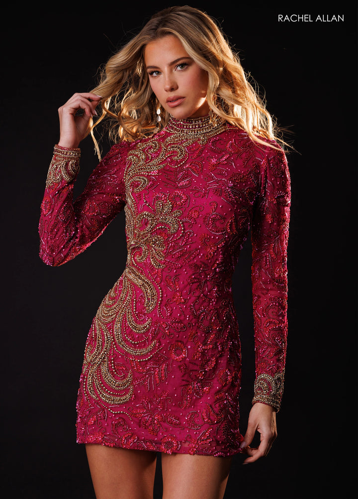 Rachel Allan 40692 Open-Back Homecoming Dress FUCHSIA GOLD / 2
