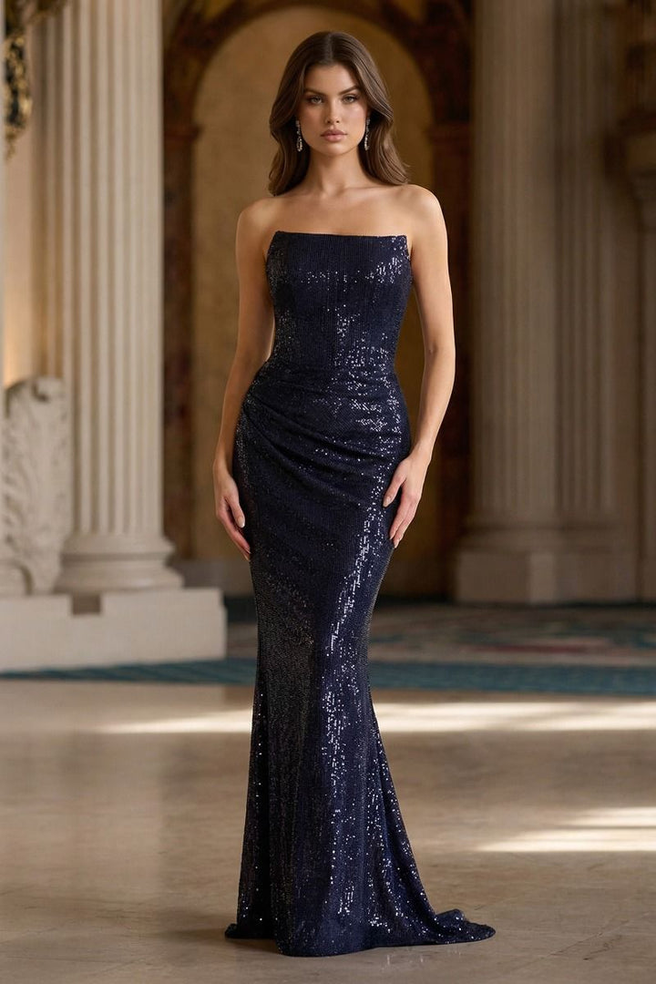 Ladivine J904 Strapless Sequin Mermaid Gown with Ruched Waist