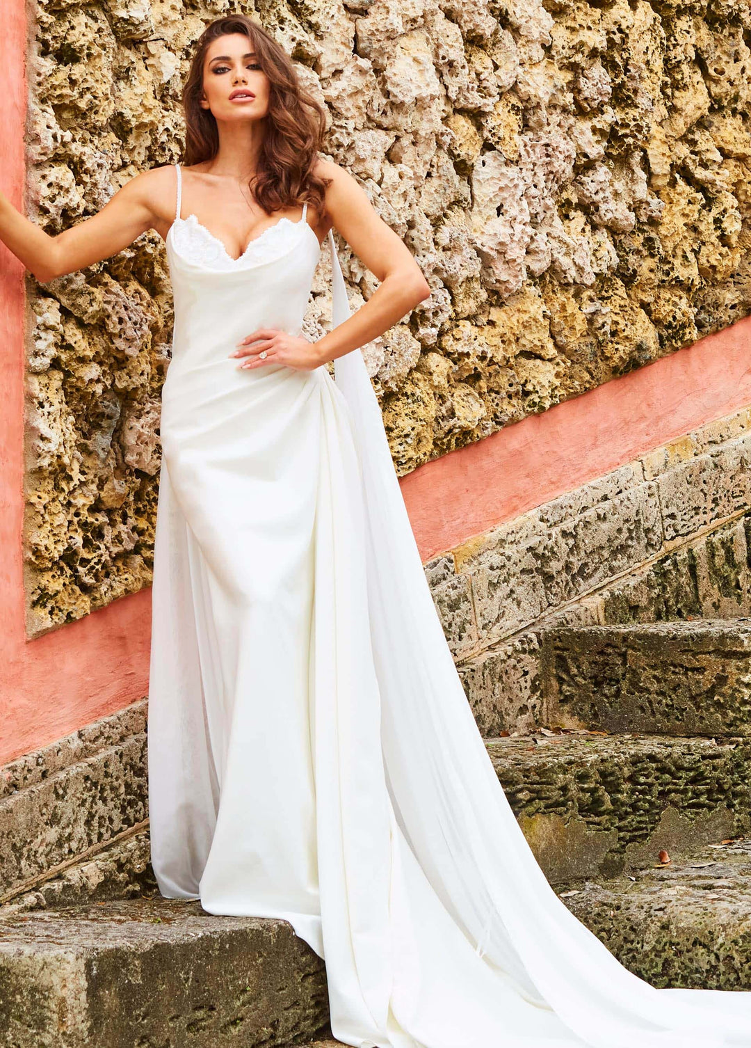 Jovani JB07139 Ivory Spaghetti Strap Sheath Bridal Gown - FOSTANI.com