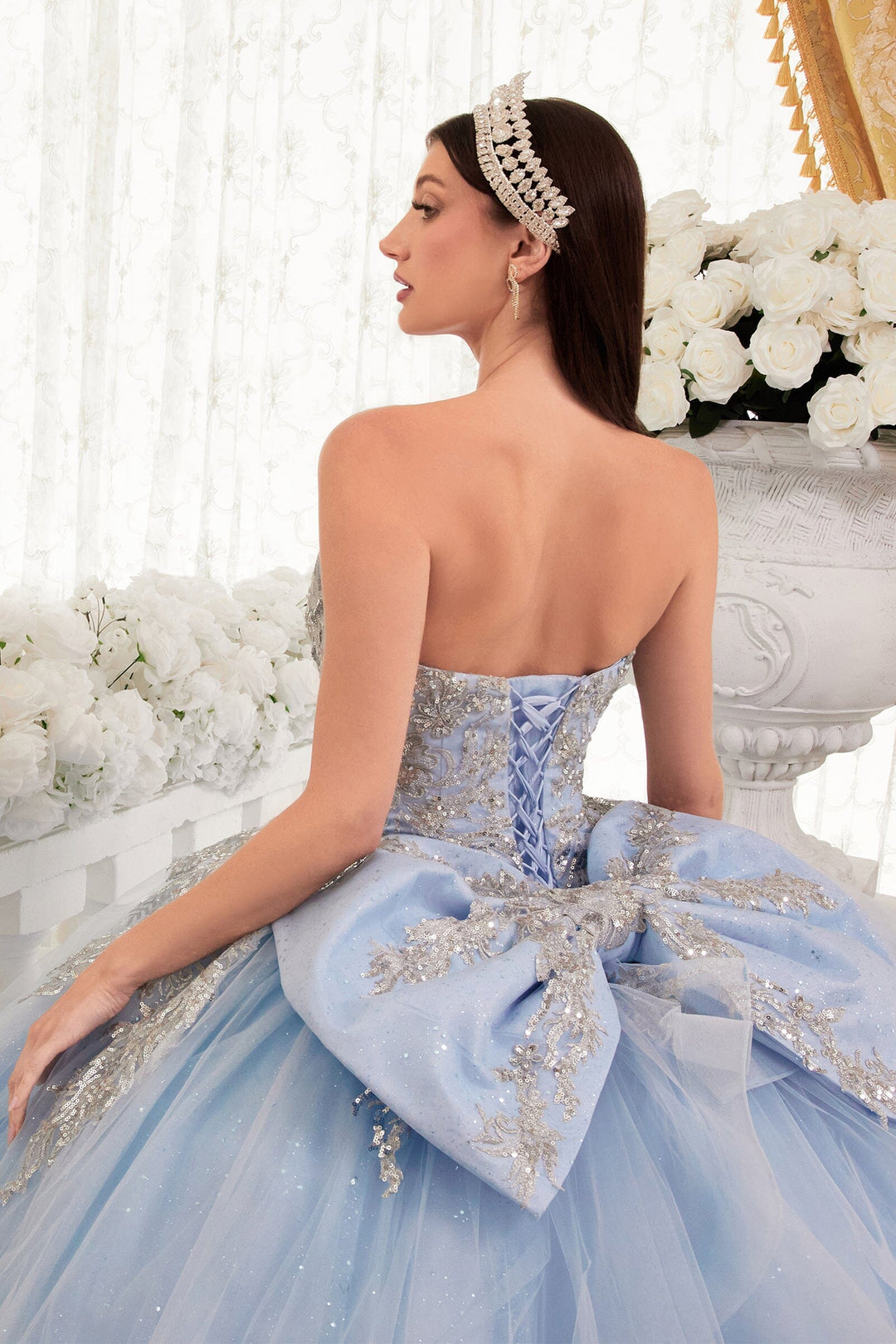 Ladivine 15715 Glitter A-Line Quinceanera Dress Navy/Gold / L