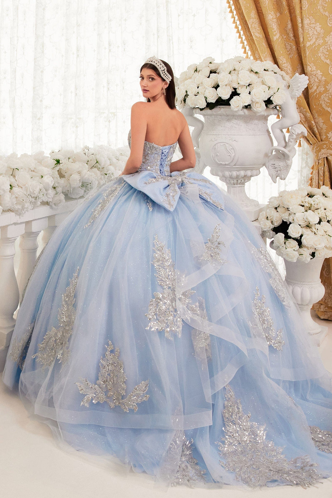 Ladivine 15715 Glitter A-Line Quinceanera Dress Navy/Gold / L
