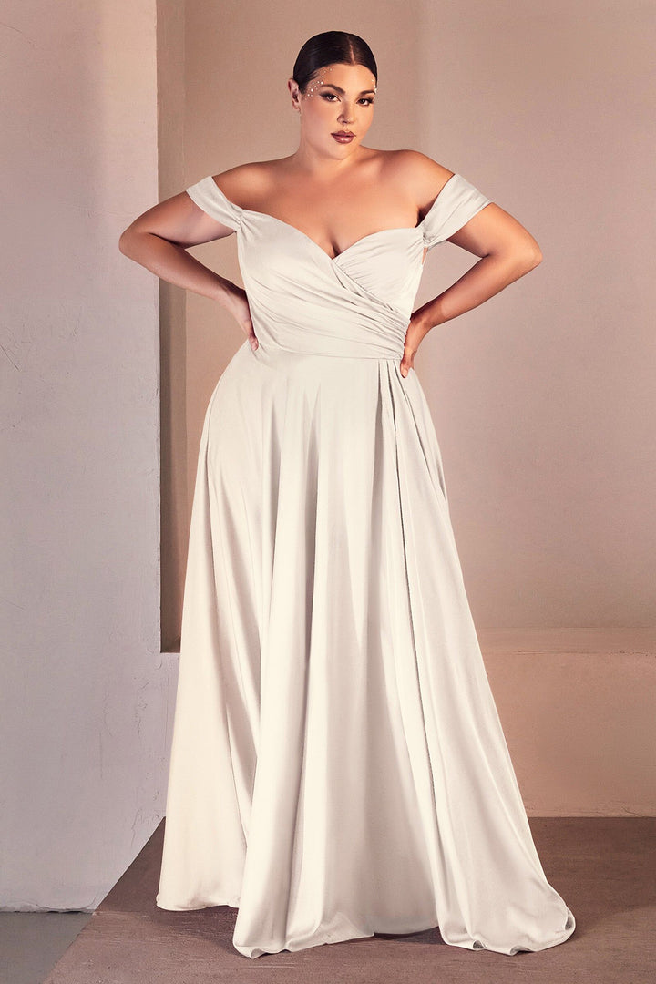 Ladivine 7493WC Sweetheart Short Draped Sleeves Structured Bodice Dress