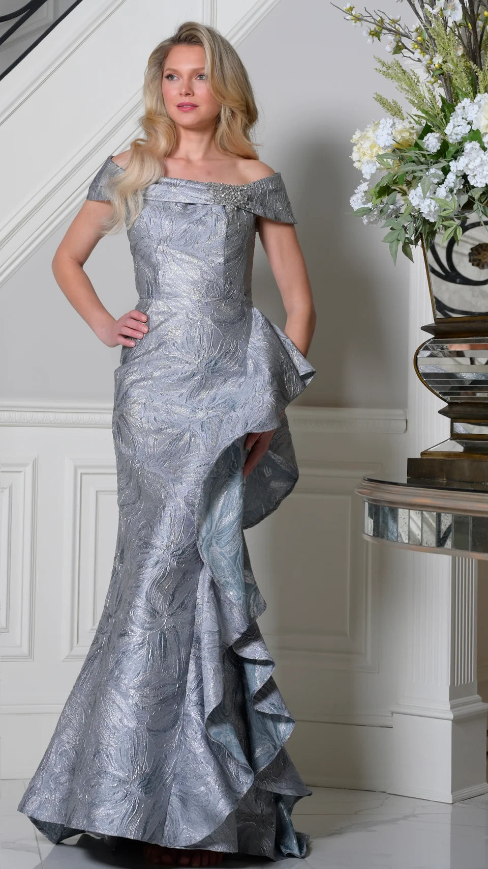 Marsoni by Colors MV1381 Off-The-Shoulder Foldover Cuff Sleeves Mermaid Mother of the Bride Dress Size 16 only