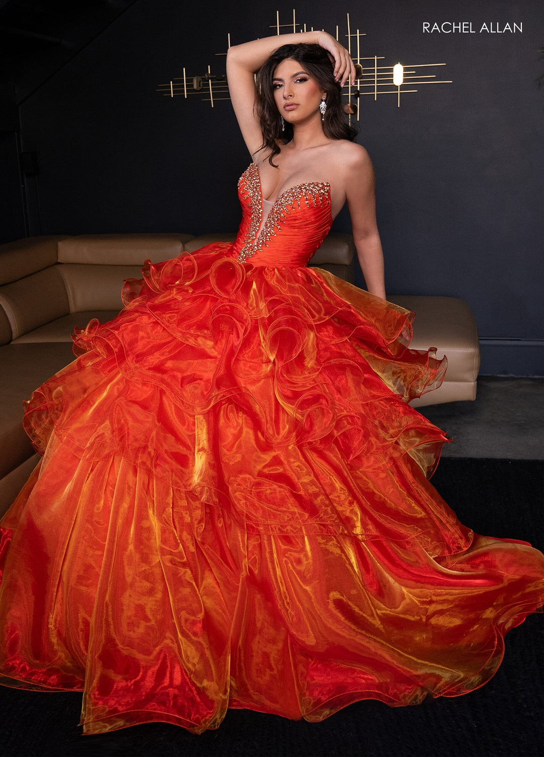 corset frill skirt maxi dress in tangerine Strapless Ruffled Corset Maxi Dress in Orange CHICIDA