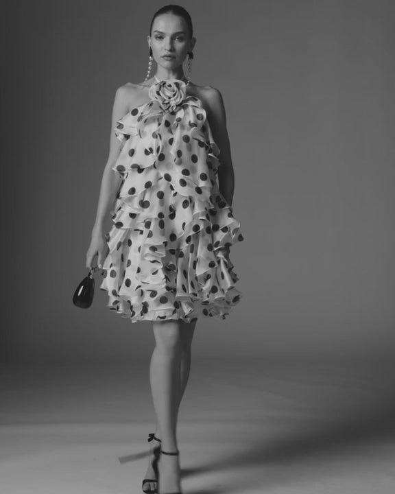 Mac Duggal 50171 Polka Dot Halter Neck Ruffle Mini Dress video