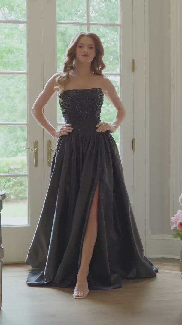 Colors Dress 4034 Strapless Beaded Sequin Bodice Drop-Waist Ball Gown Prom Dress with High Slit