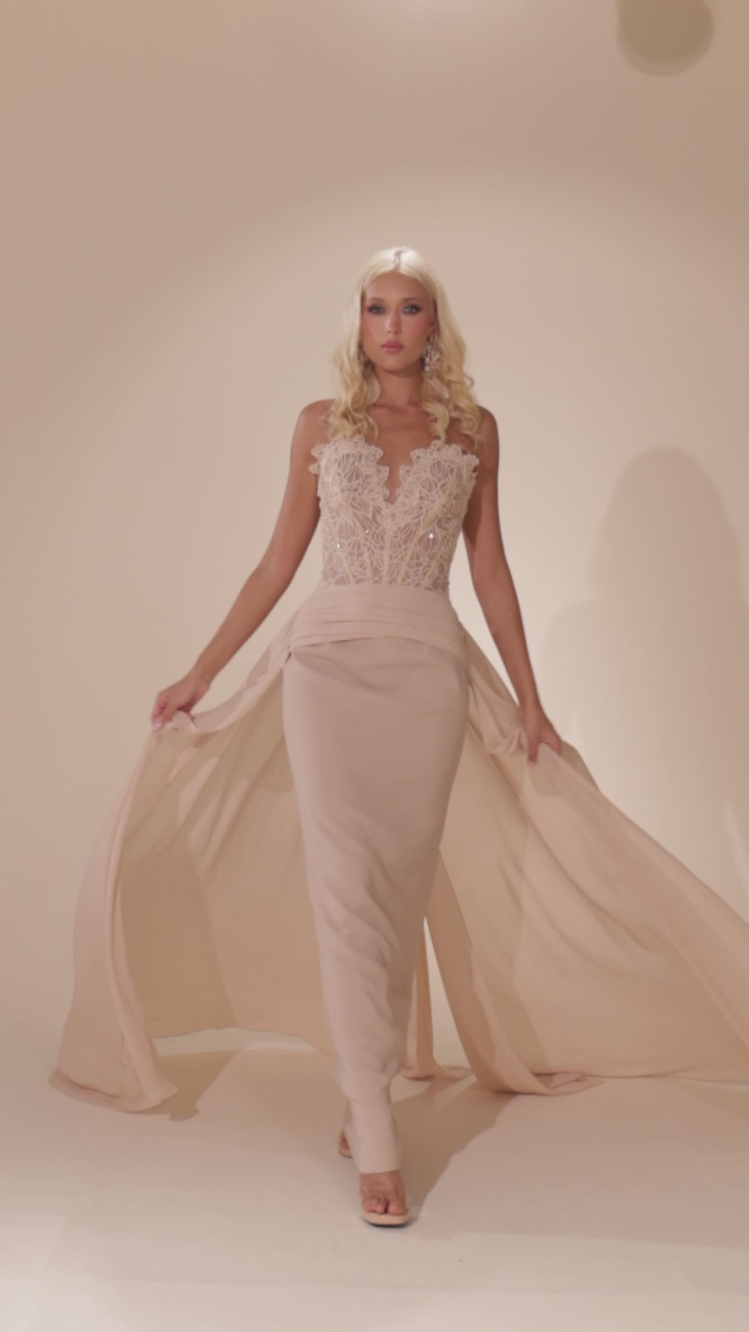 Abdo Aoude D8 Lace Embroidered Cape Couture Dress