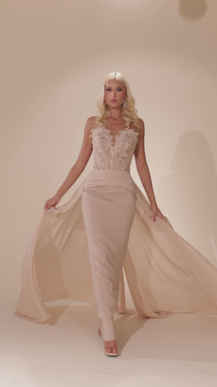 Abdo Aoude D8 Lace Embroidered Cape Couture Dress