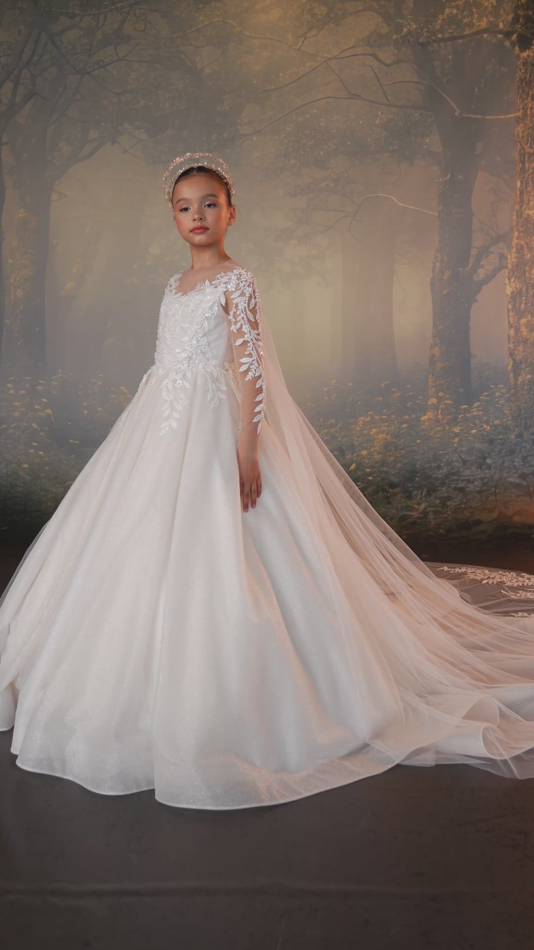 Pentelei 3910 Beaded Lace Cape Kids Ball Gown