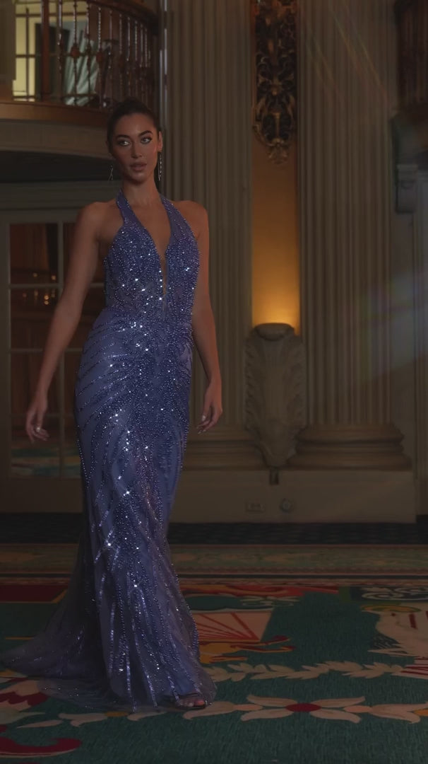 Ladivine CDS547 Halter Sleeveless Structured Prom Dress 2026