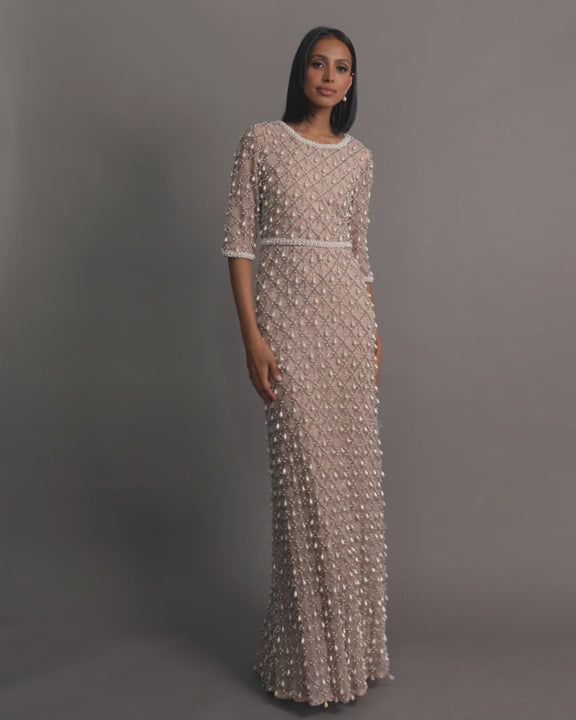 Mac Duggal 10099 Pearl Embellished 3/4 Sleeve Gown video