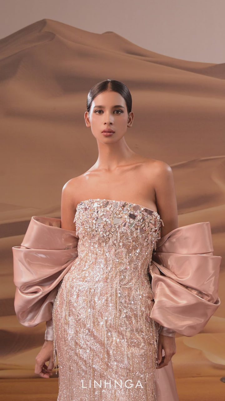 Linh Nga LMBCT355 Shimmering Sequins Couture Dress