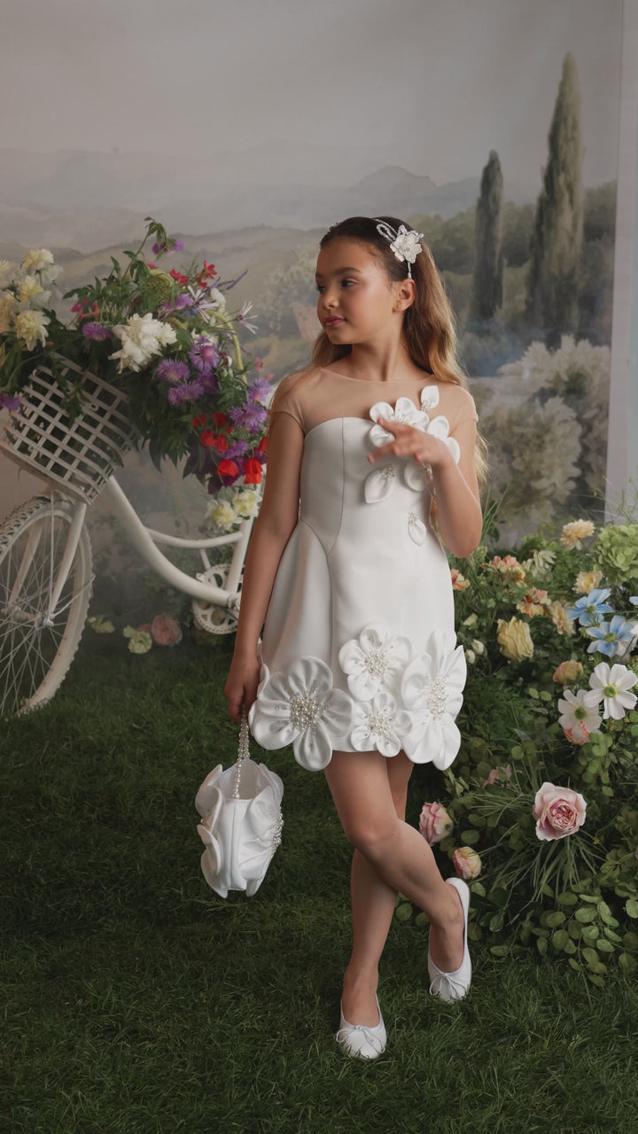 Pentelei 3912 3D Floral Appliqué Mini Kids Party Dress