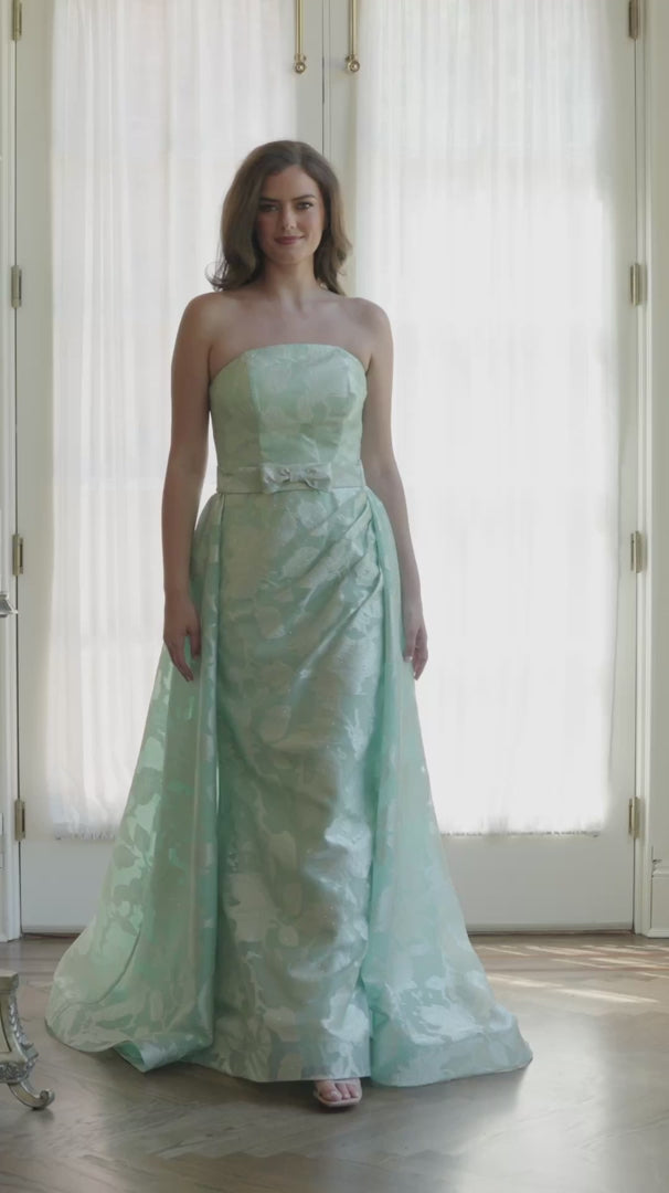 Rina Di Montella RD3638 Strapless Bow Waist Draped Sheath Mother of the Bride Gown