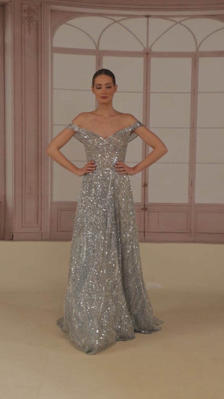 Reverie Couture FW292 Embellished Satin A-Line Dress