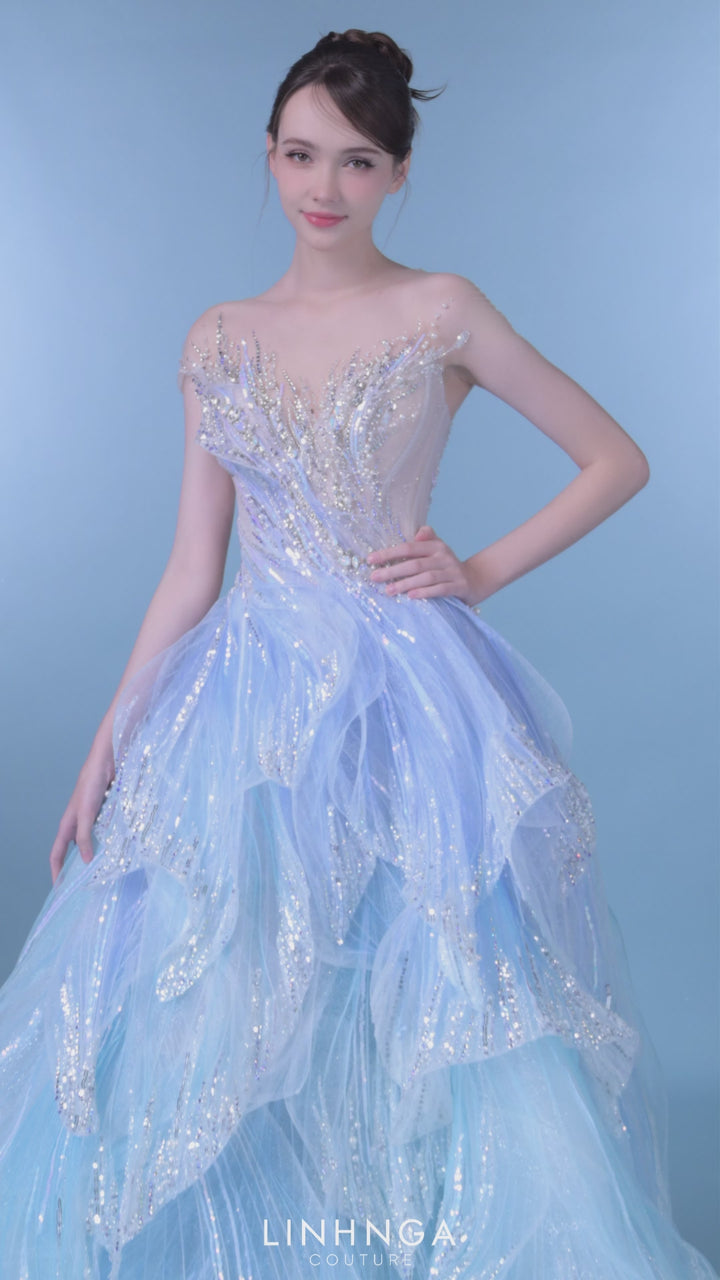 Linh Nga LMBAT270 Tulle A-Line Couture Dress