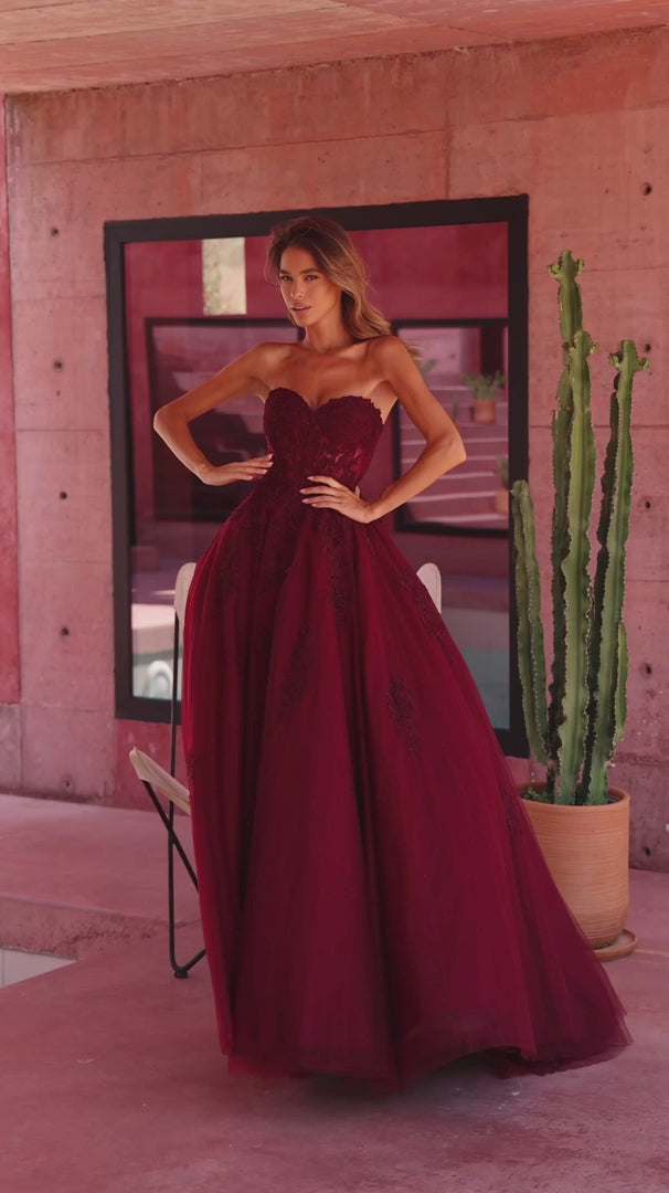 Amarra 89688 Floral Lace Strapless Corset Glitter Tulle Ball Gown
