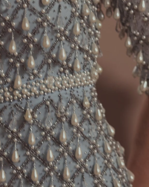 Mac Duggal 10099 Pearl Embellished 3/4 Sleeve Gown video