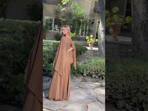 GLS by Gloria GL3736 Boat Neckline Cape Sleeve A-Line Skirt Mother of the Bride Dress