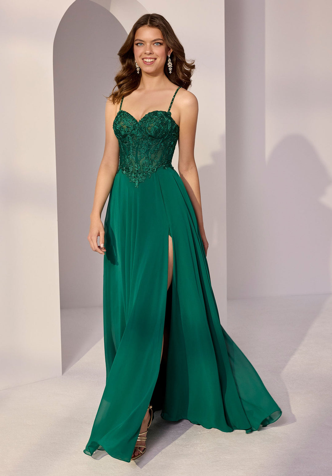 morilee green dress Mori Lee 89521 Pointed Train Fringe Sleeve Illusion Side Dress