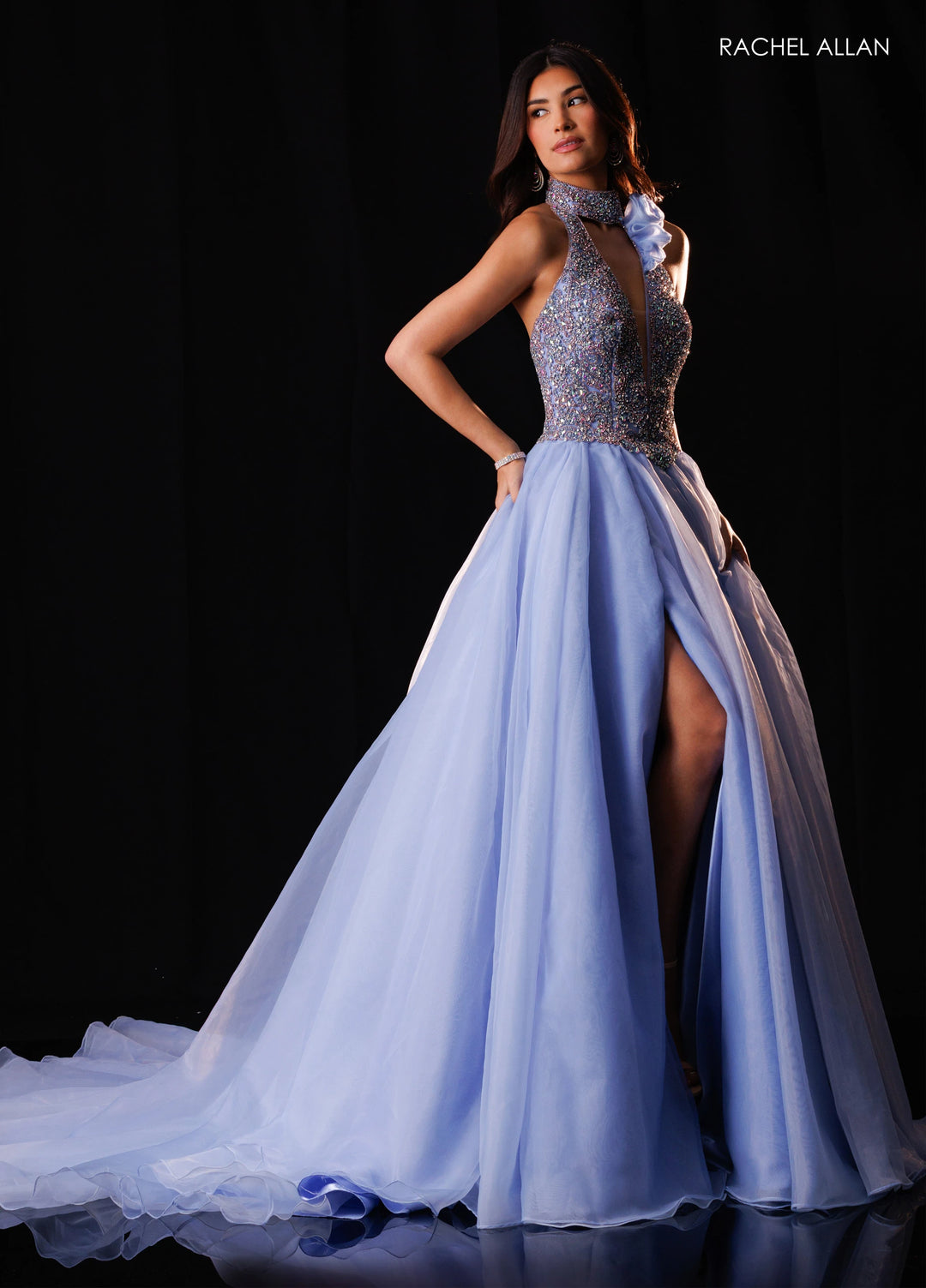 Rachel Allan 50420 Plunging Halter Ball Gown Pageant Dress - FOSTANI.com