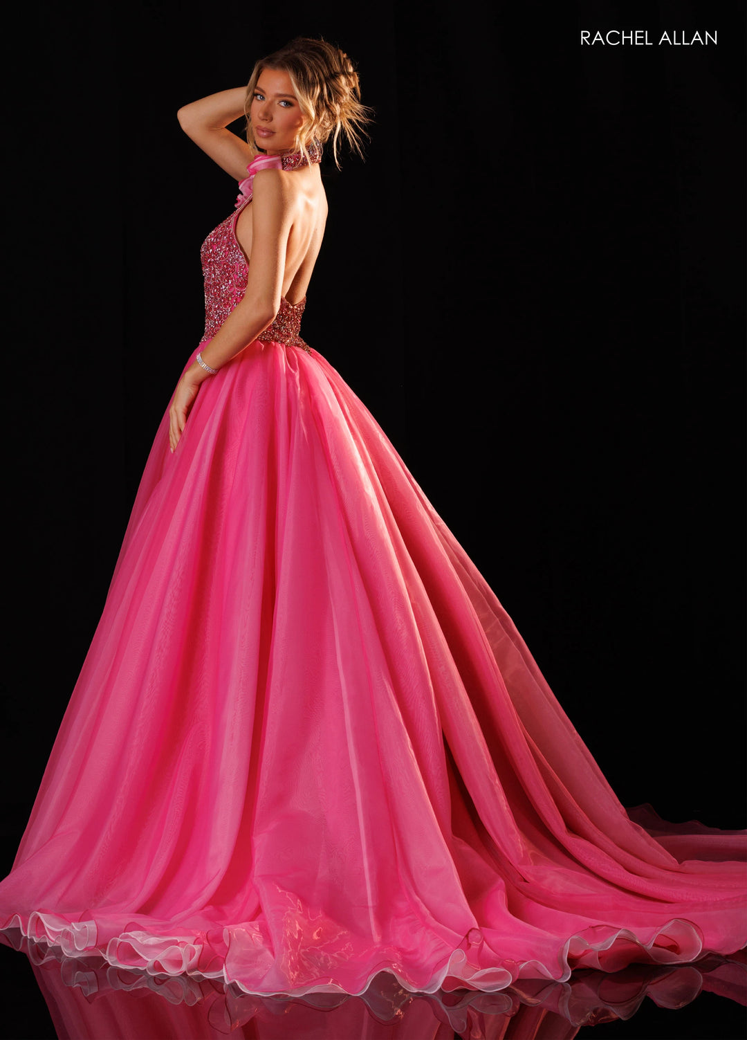 Rachel Allan 50420 Plunging Halter Ball Gown Pageant Dress - FOSTANI.com