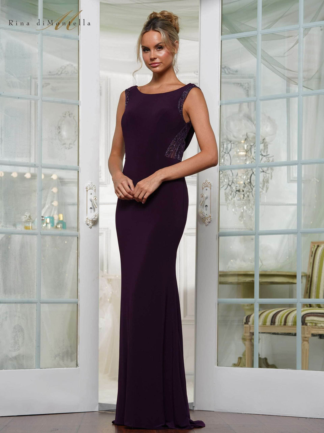 Rina Di Montella RD3237 Long Formal Dress Aubergine / 14 Rina Di Montella RD3237 Long Formal Dress Aubergine / 14