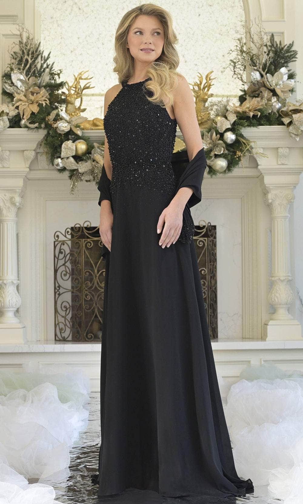 Rina Di Montella RD3304 Beaded Halter Sleeveless Embroidered Bodice Mother of the Bride Dress VICTORIAN LILAC / 8