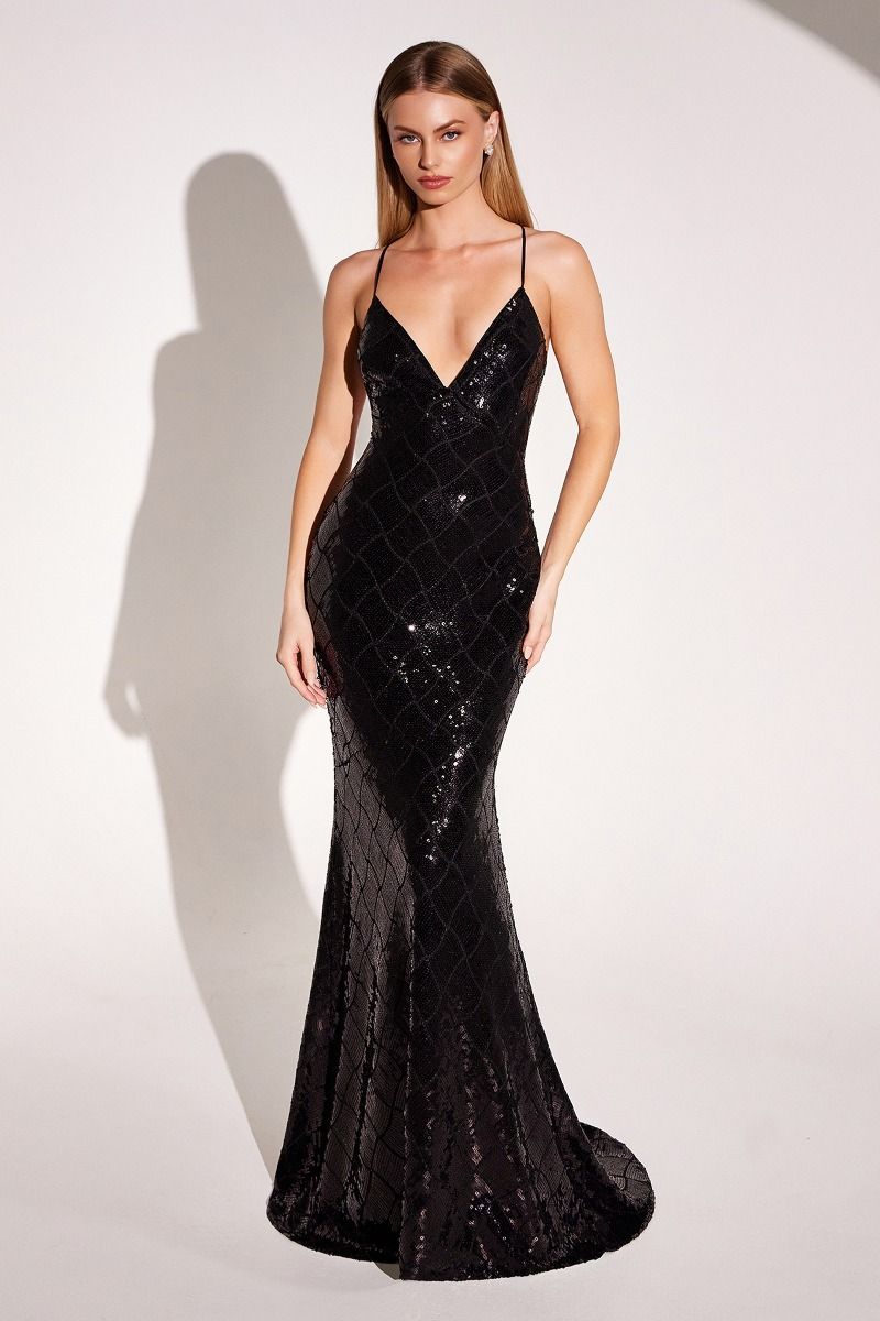 black long dress with diamonds Amoris T1001 Dress