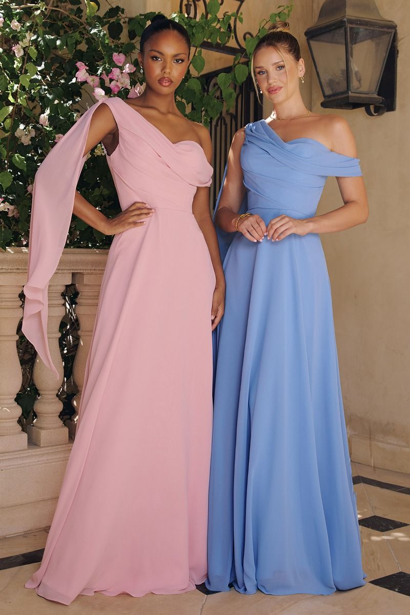 dusty pink dress south africa Amoris T716 Elegant Soft A-line Chiffon Gown Light Yellow / XL