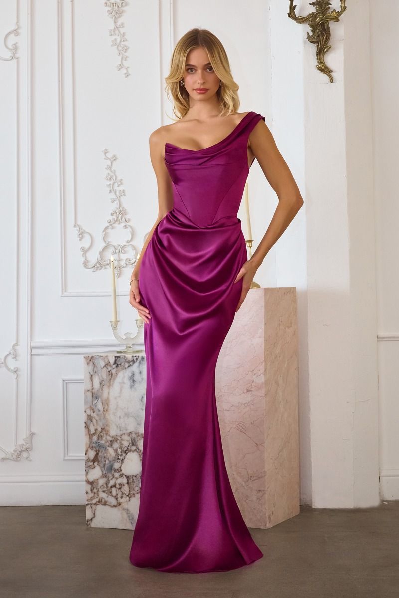 one shoulder corset dress Amoris T727 Prom 2026 BERRY / 3X Holland Couture Neckline Color:Pop of Champagne Mirrorball (See 