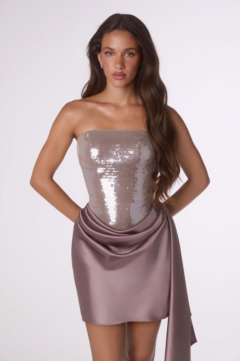 Amoris T734 Strapless Sleeveless Sequin Bodice Dress