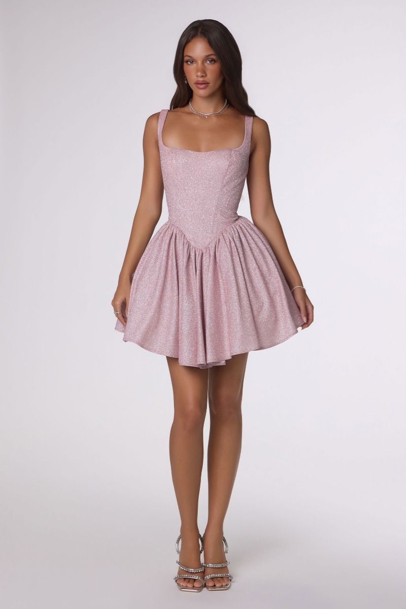 Amoris T738 Square Neckline Corset-Structured Bodice Dress