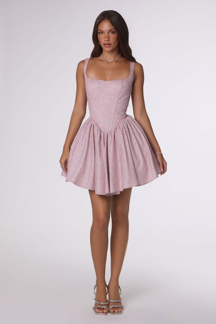 Amoris T738 Square Neckline Corset-Structured Bodice Dress