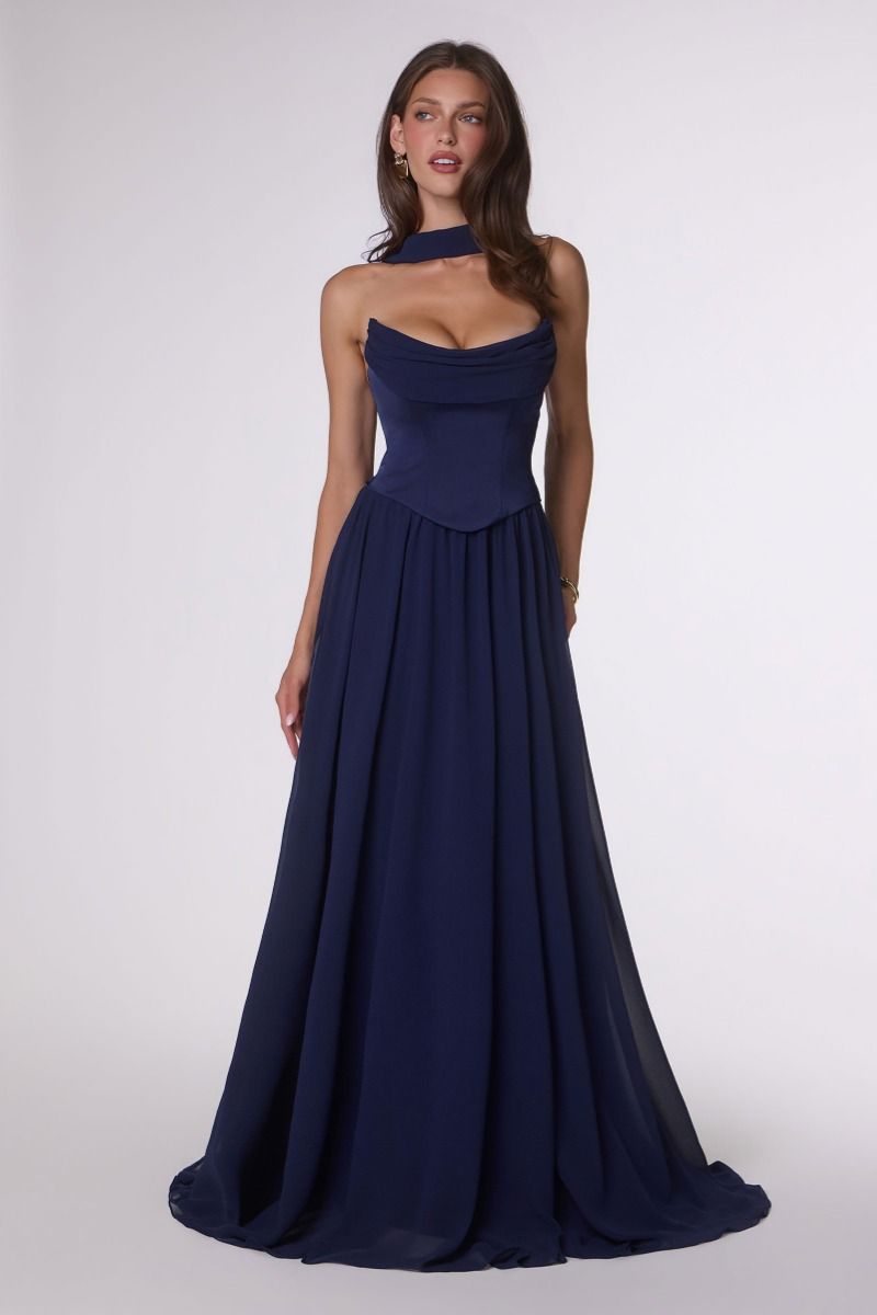 a line structured dress Ladivine CD409 One Shoulder Flowing Luminescent Chiffon A-Line Dress Sage Green / 18