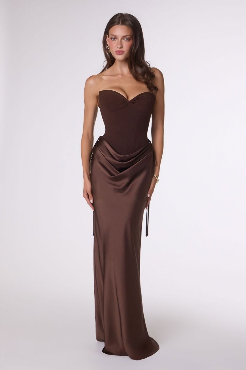 Amoris T747 Strapless Sweetheart Corset Gown with Draped Skirt and Lace-Up Back